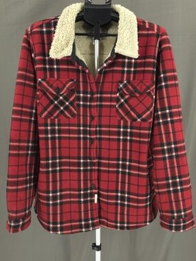 SOHO Threads Plaid Fleece Shacket Sherpa Lined XXL Red Black Lumberjack Jacket